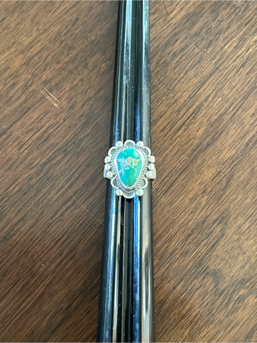 Vintage Sterling Silver Teardrop Turquoise Ring - Blue-Green